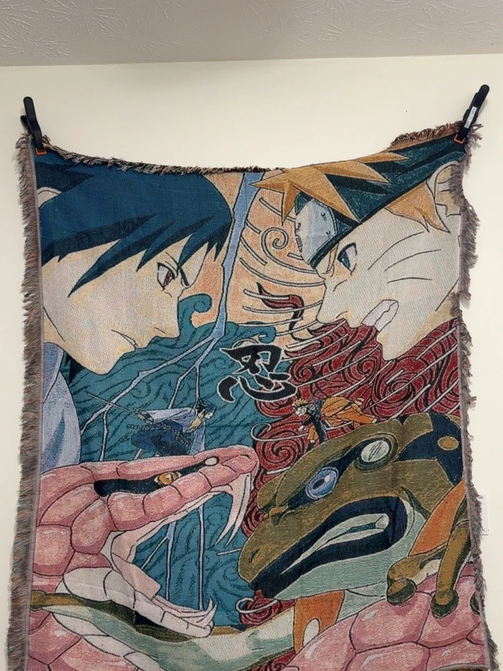 Naruto vs Sasuke Anime Wall Tapestry - Blue, Tan, Pink